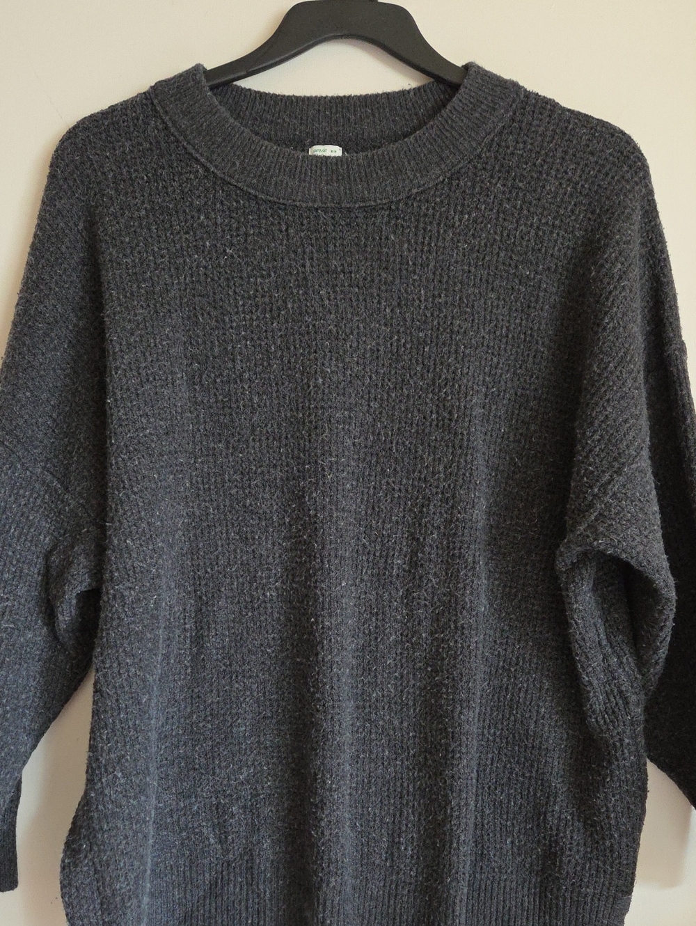 Cozy Charcoal Waffle Knit Crewneck Sweater